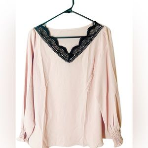 Pink Lace Neck Poet Sleeve Top
